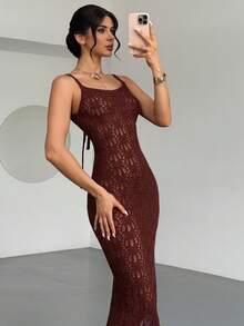 Rafferiza Đầm nữ thời trang cơ bản, gợi cảm, khoét eo, dây mảnh, tối giản, ôm sát, thích hợp cho kỳ nghỉ, tiệc tùng, lễ hội âm nhạc. - màu nâu - Xem 3