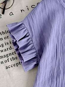 Tween Girl Round Neck Ruffle Sleeve Top & Elastic Waist Shorts Casual Holiday 2pcs Set - Purple - View 4