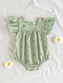 Vintaside Kids Bộ áo liền quần tay bèo màu xanh lá cây tươi tắn cho bé gái. Chất liệu mềm mại và thoải mái, kiểu dáng công chúa dễ thương, phù hợp cho các hoạt động ngoài trời, du lịch và mặc hàng ngày vào mùa xuân/hè. - màu xanh lá - Xem 3