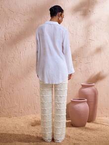 Swim Chiccia 1pc Women's Elegant Knitted Jacquard Beach Cover-Up Pants For Summer Holiday - Apricot - View 2