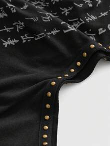 ROMWE J-Fashion Đầm ngắn gợi cảm in hình Millennium Babe, cổ khoét sâu, đính đinh tán, kiểu yếm buộc dây cho nữ. - màu đen - Xem 3