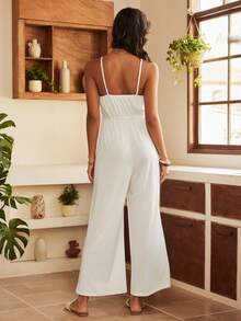Lullawish Bohemian Style Comfortable Long Solid Color Women Jumpsuit - White - View 2