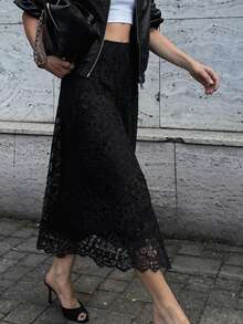 FRIFUL Women's Elegant Embroidered A-Line Skirt - Black - View 9