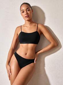 Women's Thin Strap Built-In Padded Bra Black, Lingerie - Black - View 8