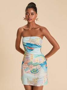 Travachic Women's Cartoon Print Ruched Casual Vacation Summer Dress - Blue - View 4