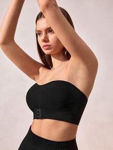 1 件黑色前扣罗纹女士文胸，前扣衬垫文胸，无肩带抹胸，可替换为首选罩杯垫 - 彩色 - 查看 5