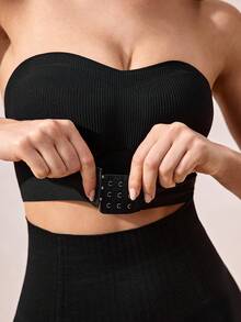 1 件黑色前扣罗纹女士文胸，前扣衬垫文胸，无肩带抹胸，可替换为首选罩杯垫 - 彩色 - 查看 7