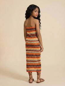 Travachic KIDS Đầm hai dây dệt kim kẻ sọc thanh lịch dành cho bé gái tuổi teen, kiểu dáng đi nghỉ mát. - Nhiều màu - Xem 2