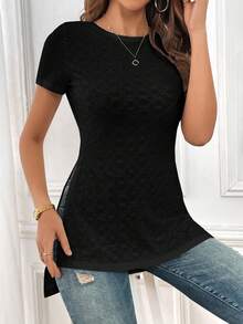 SHEIN Essnce Solid Split Hem Tee - Black - View 3