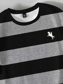 Claim Dot 男士休闲条纹圆领短袖T恤 - 彩色 - 查看 3