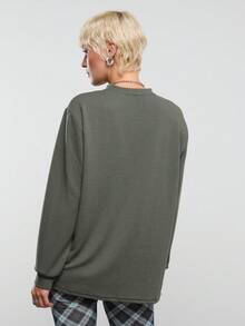 COUREZ Long Sleeve Waffle Textured Jersey T-Shirt /Y2K Long Sleeve Tops Going Out Tops Women Tops Winter Clothes For Women Green Top Cute Tops Summer Tops Summer Outfits - Dark Green - View 3