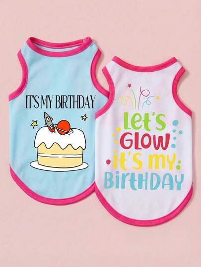 PETSIN Bộ 1 áo vest cho thú cưng in hình bánh sinh nhật, chữ cái nhiều màu sắc và bóng bay, kiểu dáng giản dị, mềm mại và thoáng khí.