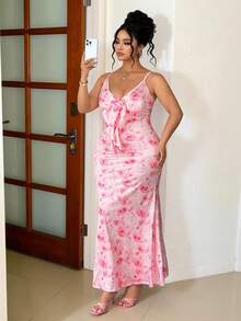Elenzga Frauen Große Größen Blume Muster elegantes französisches romantisches pastorales süßes Date Party Kleid Frauen Urlaubsoutfit Sets Rosa Frauen Sommer Outfits Babyphat Frauen Kleid Abendgarderobe Frauen Outfit Sets Knallrosa - Verschiedenfarbig - Übersicht 7