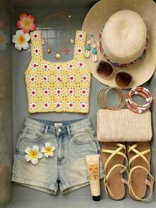 GlowEve Áo hai dây đan móc thủ công độc đáo, kiểu dáng gợi cảm, thích hợp cho kỳ nghỉ hè, dành cho nữ. - Màu vàng - Xem 3