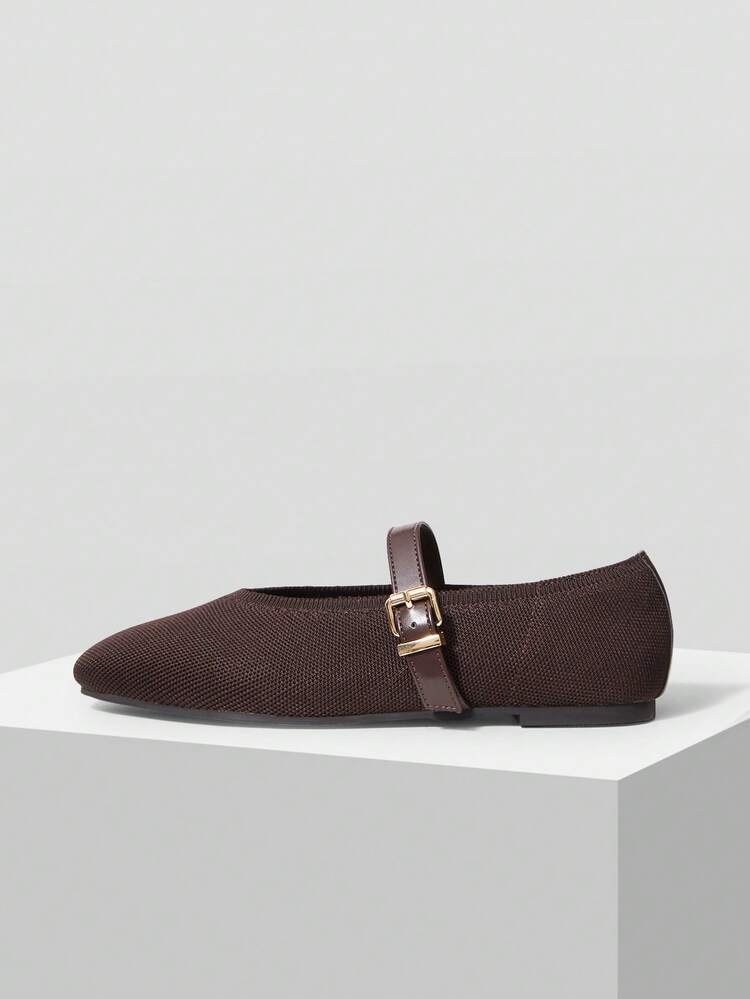 WOMEN COFFEE FARBIC BUCKLE MARY JANE FLAT SHOES FOR CHRISTMAS FOR DAILY WEAR COMFORTABLE