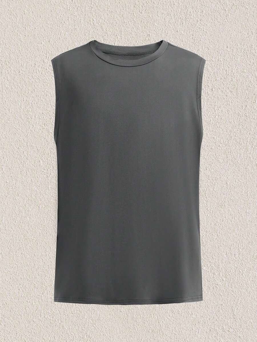 Áo tank top nam cổ tròn không tay, kiểu dáng hip hop, dây bản rộng, thích hợp cho mùa xuân/hè. - Xám - Xem 1