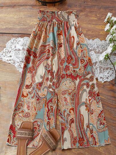 Franclia 女士梭织印花面料高腰宽松阔腿休闲裤