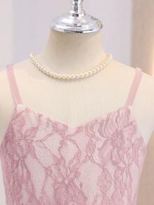 少女优雅粉色无袖蕾丝雪纺修身连衣裙，适合晚宴、圣诞节、万圣节、婚礼、舞会、毕业典礼、返校季及其他场合。 - 粉色 - 查看 5