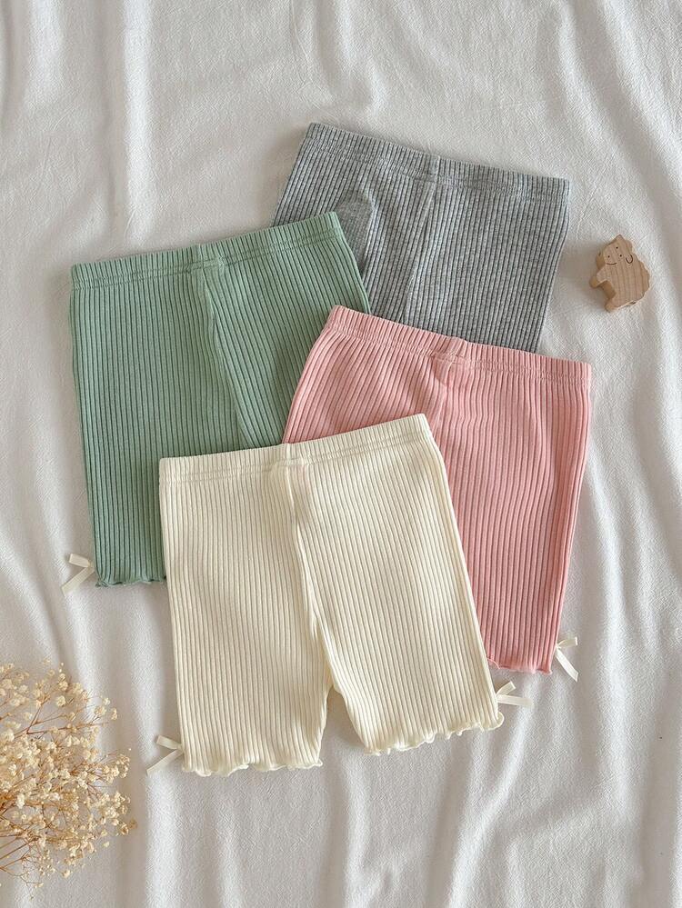 Loomiva 4pcs Baby Girl Bow Decor Knitted Soft Elastic Waist Shorts Set - Pink - View 2