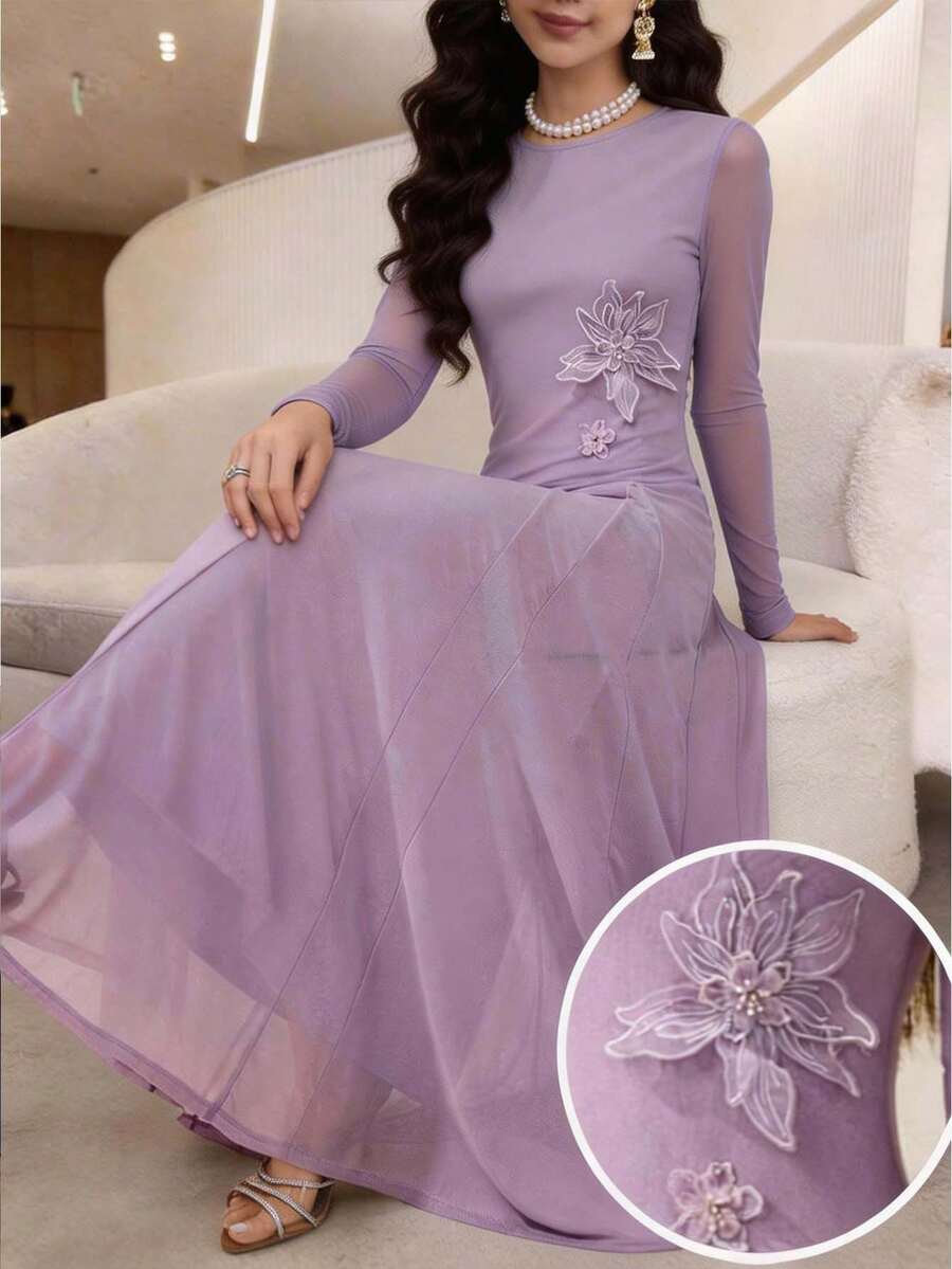 Veilorie 女士纯色圆领插肩袖修身优雅连衣裙