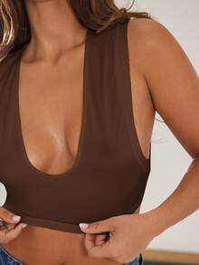 Denimoi Áo croptop cổ tròn chất liệu hơi xuyên thấu, kiểu dáng tank top, thời trang mặc hàng ngày, phong cách đường phố, dự tiệc concert. - Cà phê nâu - Xem 2