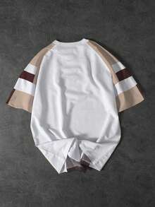 PAVTROS Men's Short Sleeve T-Shirt With Geometric Color Block Design, Sporty Casual Football - Multicolor - View 2