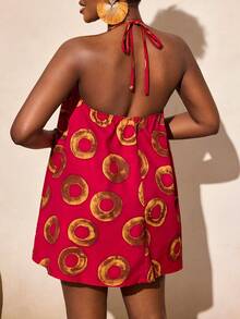 BamGleam New Summer Strapless Backless Printed Vacation Dress For Women - Red - View 2