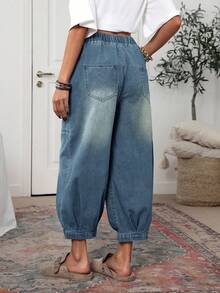 EMERY ROSE 女士休闲水洗弹力腰牛仔裤 - 藍色 - 查看 2