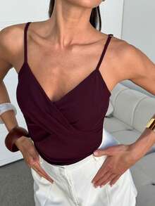 Lavishia 女士优雅酒红色性感网纱透明吊带背心，春夏款 - 酒紅色 - 查看 6