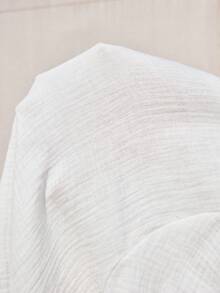 SoleilVie 女士春夏新款甜美少女风白色100%纯棉双层纱质衬衫 – 镂空刺绣大领蝴蝶结泡泡袖上衣，单排扣蕾丝边收腰清爽短袖衬衫 - 白色 - 查看 8