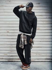 Modcrash Men's Fashion Gothic Graphic Print Hoodie And Sweatpants Set, Fall Clothes - Black - View 1