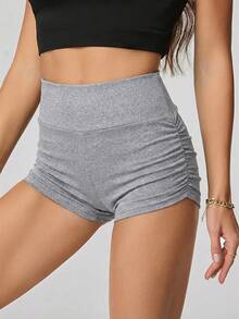 SHEIN Tall Quần short biker nữ màu trơn, xếp ly, thích hợp cho đạp xe mùa hè và tập yoga. - Xám - Xem 6