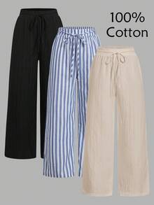 Hourglow Plus Size Casual Striped Drawstring Loose Pants Vacation Pants Woman Women Bottoms Summer Pants, For Hourglass Body Shape - Multicolor - View 3