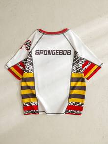 SpongeBob SquarePants | SHEIN Tween Boy Striped Print Short Sleeve T-Shirt, - Red and White - View 2