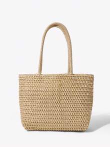 SHECARRY Sac à épaule pour femmes, sac en paille, sac tressé en paille, avec décorations telles que perroquets, ananas, palmiers et pastèques. Amusant, , personnalisé, simple, polyvalent, de rue, doux et cool pour les filles, les filles branchées, Y2K, pour la plage, les vacances, les jours fériés, l'été, le bord de mer, les fêtes de plage - Beige - Voir 4