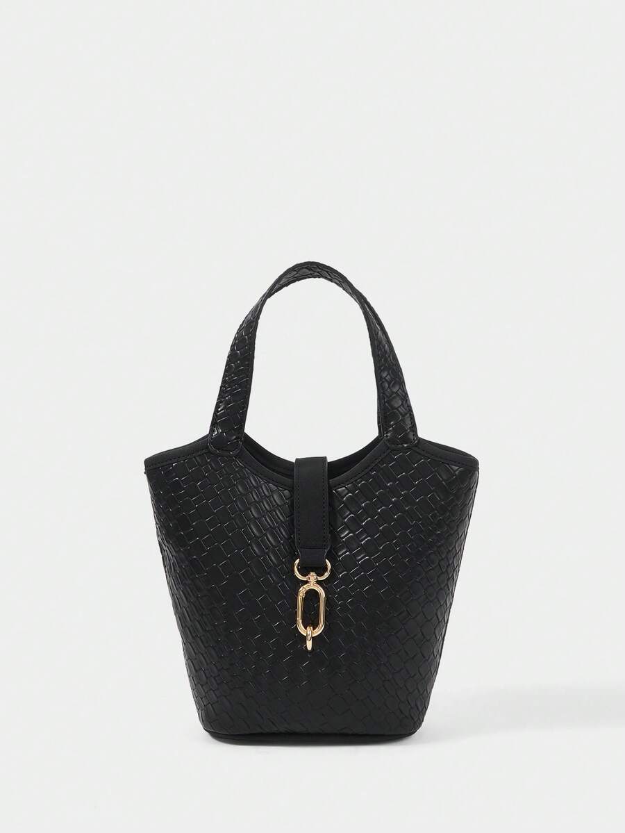 SHECARRY Women's Fashionable Versatile Commuter Metallic Handbag - Black braid - View 1