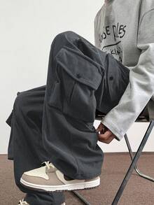 Manfinity Hypemode Men's Casual Utility Pants, Versatile For Daily Wear - Dark Grey - View 3