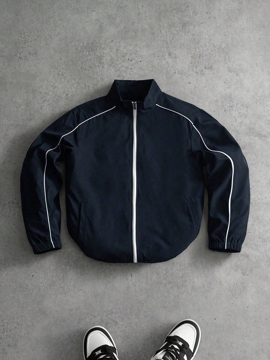 PAVTROS Chaqueta con cremallera de moda urbana para hombres - Azul Marino - Ver 1