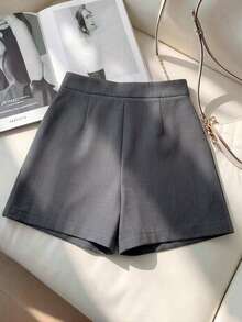 Franclia Quần short công sở màu xám đậm thời trang mùa hè dành cho nữ, kiểu dáng tối giản, đa năng và thanh lịch (kèm thắt lưng khóa kim loại) - Màu xám đen - Xem 3