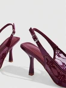 CUCCOO SZL 女士酒红色网眼婚鞋 时尚优雅百搭气质高跟鞋 - 酒紅色 - 查看 5