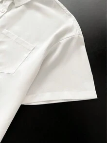 Resyla Camisa corta de unicolor casual de talla grande para verano - Blanco - Ver 3