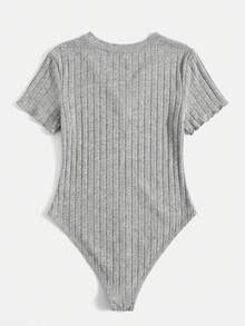 SHEIN EZwear 浅灰色V领短袖罗纹休闲连体衣，适合大码女性 - 淺灰色 - 查看 2