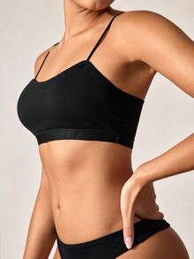 Women's Thin Strap Built-In Padded Bra Black, Lingerie - Black - View 5