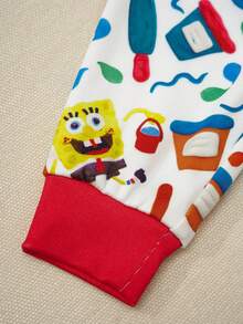 SpongeBob SquarePants | SHEIN 2件套可爱卡通印花女婴圆领长袖上衣和裤子舒适睡衣 - 彩色 - 查看 5