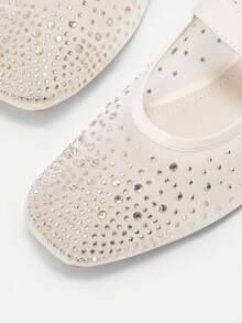 CUCCOO CURVES Women's Shoes Fashion Versatile Mesh Rhinestone Wide Last Flat Sole Shoes - Beige - View 3