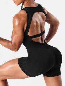 Dewbera Seamless Backless Jumpsuit - Black - View 1