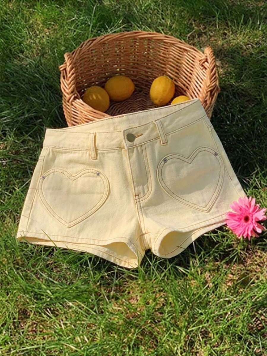 Rivivi Quần short denim ngắn cạp thấp gợi cảm dành cho nữ, thích hợp cho mùa hè. - Màu be - Xem 1