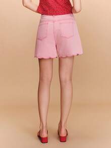 lacRébo Pink Denim Shorts With Scalloped Edges Spring Summer Parisian Style French Style Vacation Shorts Going Out - Pink - View 2