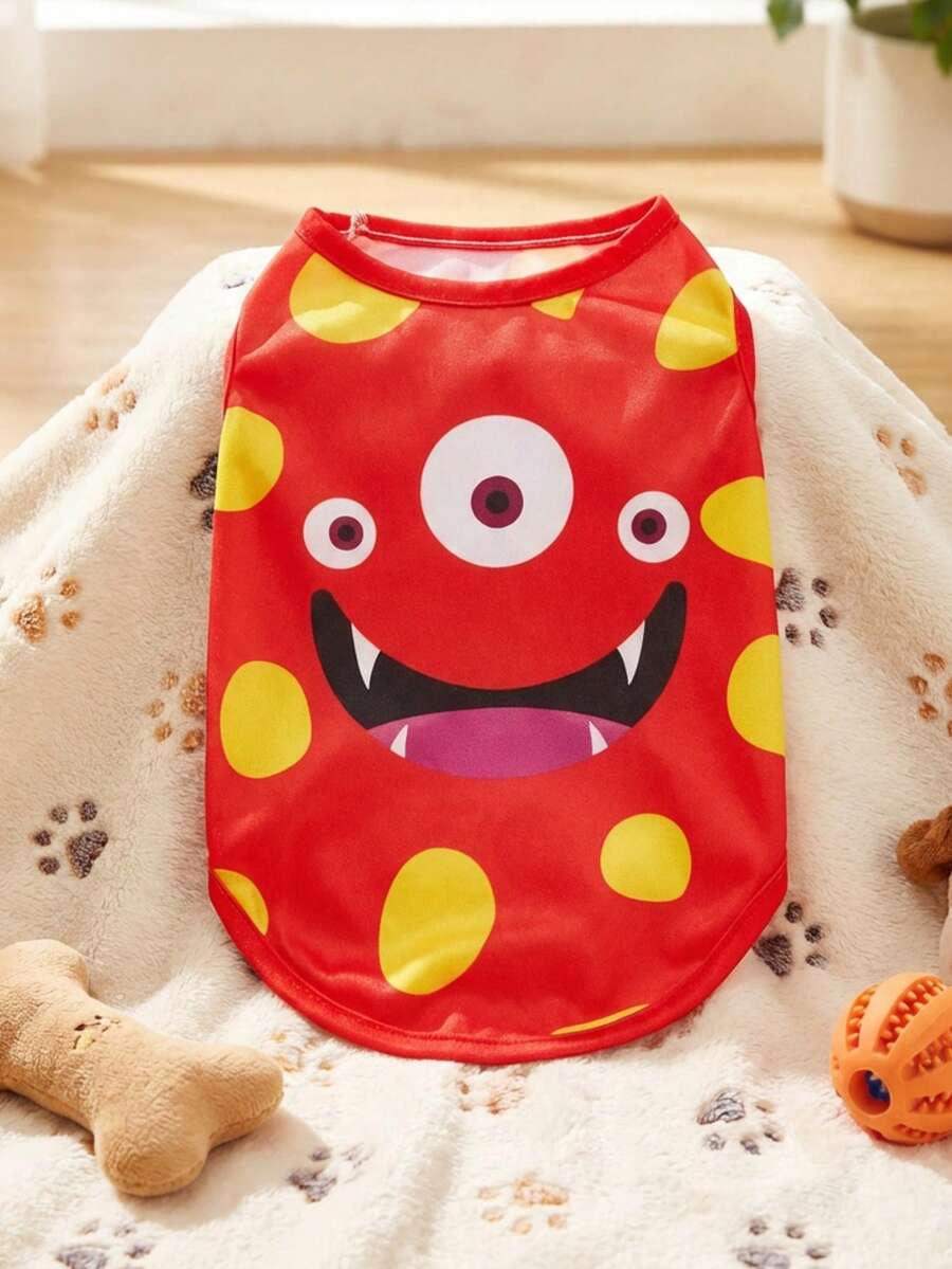 PETSIN 1pc Pet Cat Dog Polka Dot Cute Monster Print Breathable Comfortable Pet Vest - Multicolor - View 1