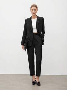 BizChic Quần tây nữ màu trơn tối giản, kiểu dáng thanh lịch, thích hợp mặc hàng ngày, trang phục công sở thường ngày, phong cách cổ điển dành cho phái nữ mùa thu/đông. - màu đen - Xem 10